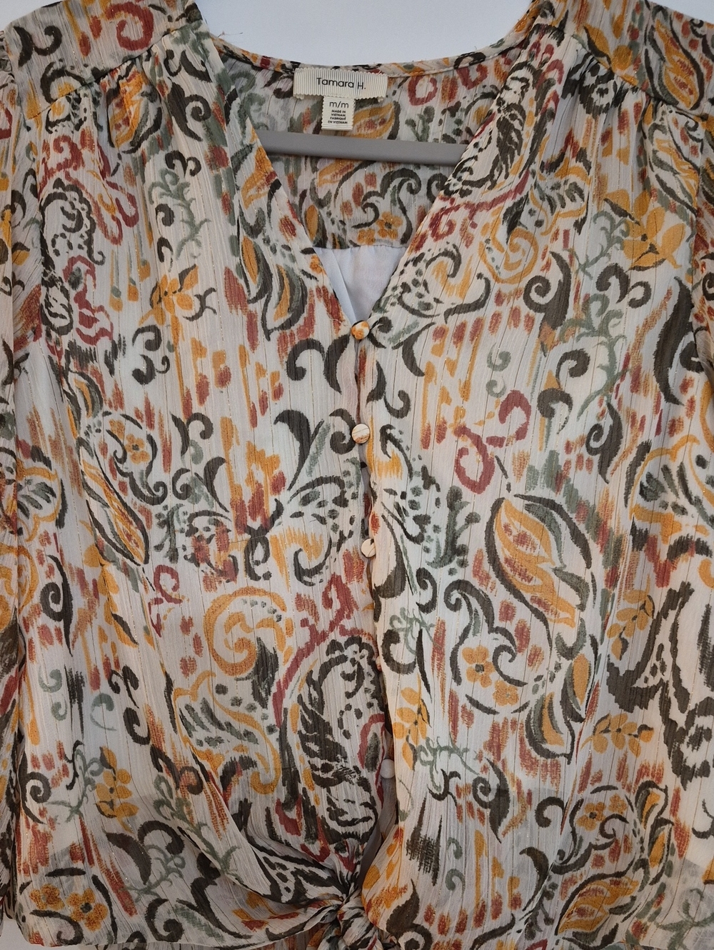 Tamara H. Cream Floral Print Button-Front Blouse